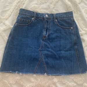 NWOT Medium to Dark Wash Jean Skirt with Raw Hem